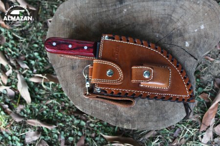 Damascus Frontier - Custom Handmade Damascus Forged Bushcraft Knife with Pakkawood Handle by Almazan Knives®