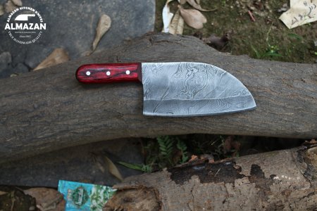 Damascus Frontier - Custom Handmade Damascus Forged Bushcraft Knife with Pakkawood Handle by Almazan Knives®