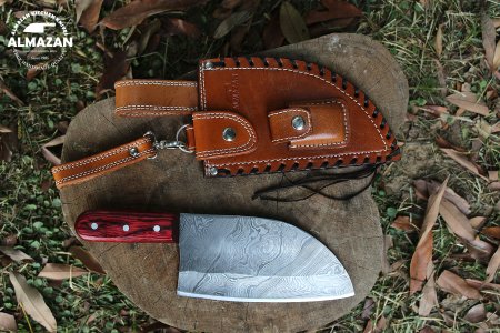 Damascus Frontier - Custom Handmade Damascus Forged Bushcraft Knife with Pakkawood Handle by Almazan Knives®