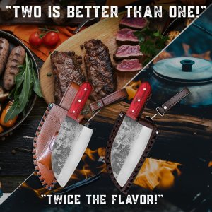 The Almazan Kitchen Knife Duo - Both the Original Kitchen Chef and Bushcraft Original version with Sheaths